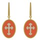 Boucles d'oreilles Croix Plaqué Or 18 carats, émail orange et Oxydes Zirconium