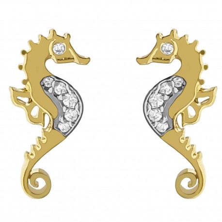 Boucles d'oreilles hippocampe Plaqué Or 18 carats et Oxydes Zirconium