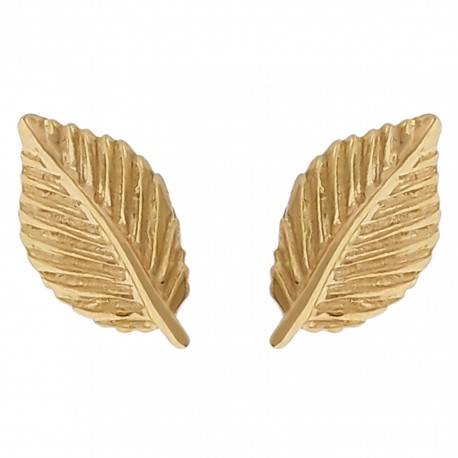 Boucles d'oreilles Feuille Plaqué Or 18 carats