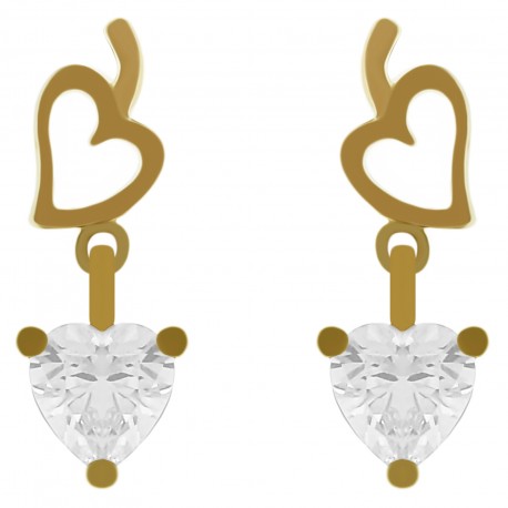 Boucles d'oreilles Coeur Plaqué Or 18 carats et Oxyde Zirconium