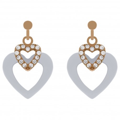Boucles d'oreilles Coeur Plaqué Or, Céramique et Oxydes Zirconium