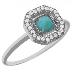 Bague en Argent 925 rhodié, Amazonite et Oxydes Zirconium