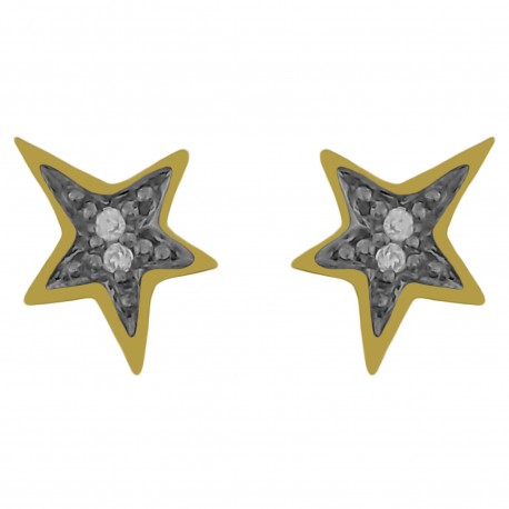 Boucles d'oreilles étoiles Plaqué Or 18 carats bicolore et Oxydes zirconium