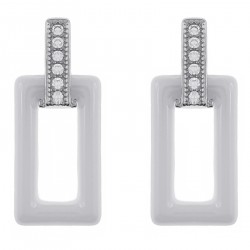 Boucles d'oreilles en Argent 925 rhodié, céramique blanche et oxydes de zirconium