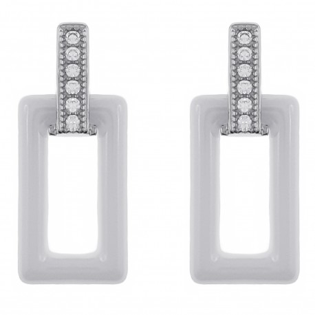 Boucles d'oreilles en Argent 925 rhodié, céramique blanche et oxydes de zirconium