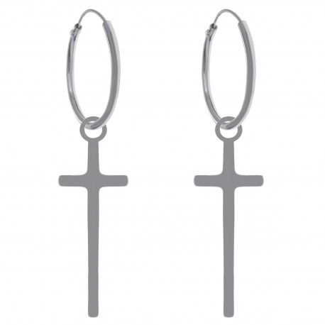 Boucles d'oreilles créoles croix en Argent 925