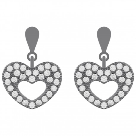 Boucles d'oreilles Coeur en Argent 925 rhodié et Oxydes Zirconium