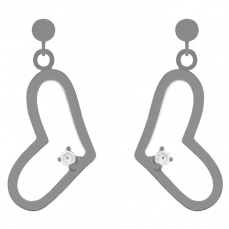 Boucles d'oreilles Coeur en Argent 925 rhodié et Diamant