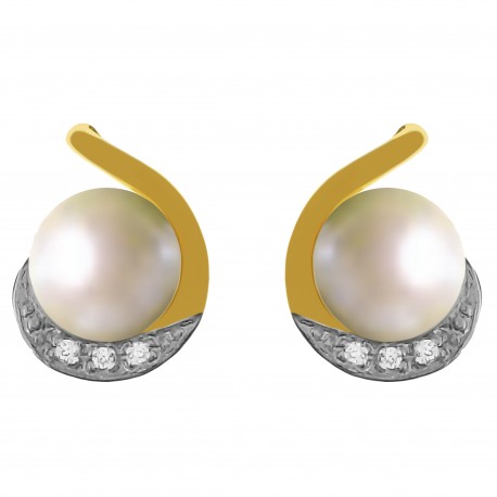 Boucles d'oreilles Plaqué Or 18 carats, Perle synthétique et Oxydes Zirconium