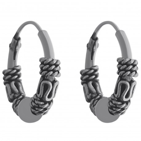 Boucles d'oreilles créoles tribales 12mm en Argent 925