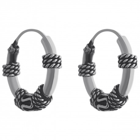 Boucles d'oreilles créoles tribales 12mm en Argent 925