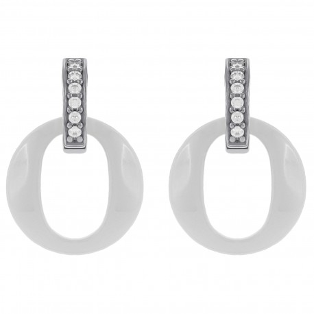 Boucles d'oreilles en Argent 925 rhodié, céramique et Oxydes Zirconium