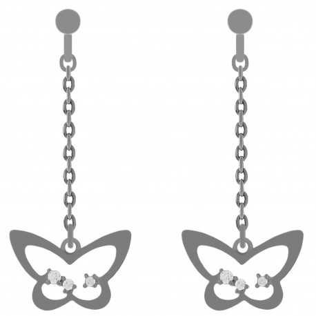 Boucles d'oreilles Papillon en Argent 925 rhodié et Oxydes Zirconium