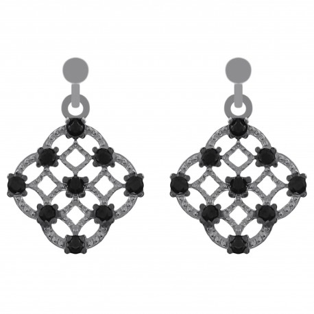 Boucles d'oreilles en Argent 925 rhodié et Oxydes Zirconium noirs