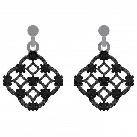 Boucles d'oreilles en Argent 925 rhodié et Oxydes Zirconium noirs