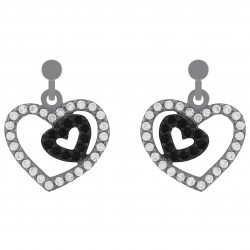 Boucles d'oreilles Coeurs en Argent 925 rhodié et Oxydes Zirconium noirs et blancs