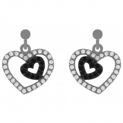 Boucles d'oreilles Coeurs en Argent 925 rhodié et Oxydes Zirconium noirs et blancs