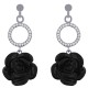 Boucles d'oreilles rose noire en Argent 925 rhodié, céramique et Oxydes Zirconium