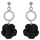 Boucles d'oreilles rose noire en Argent 925 rhodié, céramique et Oxydes Zirconium