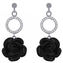 Boucles d'oreilles rose noire en Argent 925 rhodié, céramique et Oxydes Zirconium