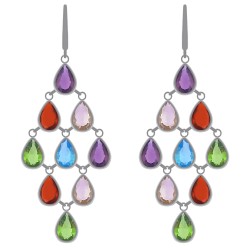 Boucles d'oreilles en Argent 925 rhodié et Oxydes Zirconium multicolores
