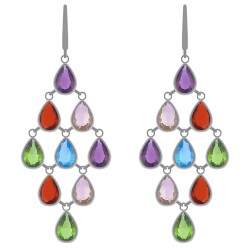 Boucles d'oreilles en Argent 925 rhodié et Oxydes Zirconium multicolores