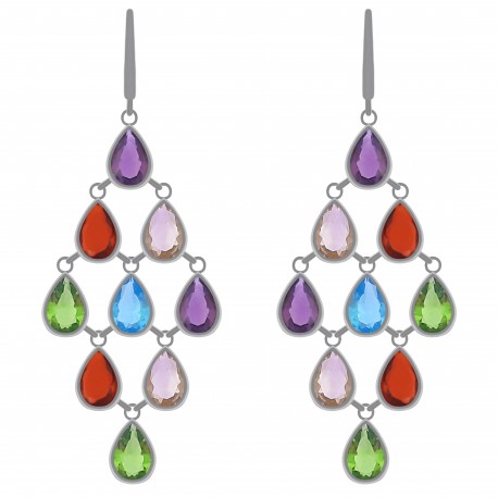 Boucles d'oreilles en Argent 925 rhodié et Oxydes Zirconium multicolores