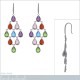 Boucles d'oreilles en Argent 925 rhodié et Oxydes Zirconium multicolores