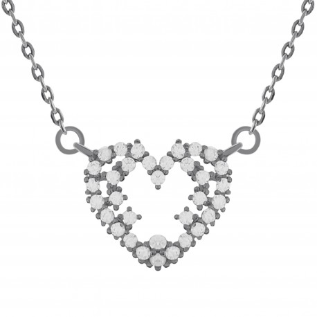 Collier Coeur en Argent 925 rhodié et Oxydes Zirconium