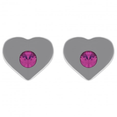 Boucles d'oreilles Coeur en Argent 925 et Cristal rose