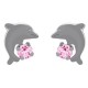 Boucles d'oreilles Dauphin en Argent 925 et Cristal rose