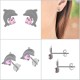 Boucles d'oreilles Dauphin en Argent 925 et Cristal rose