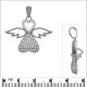 Pendentif Ange Coeur en Argent 925 rhodié et Oxydes zirconium