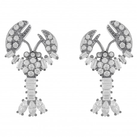 Boucles d'oreilles Homard en Argent 925 rhodié et Oxydes Zirconium