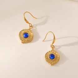 Boucles d'oreilles Istanbul en acier doré et pierre bleue