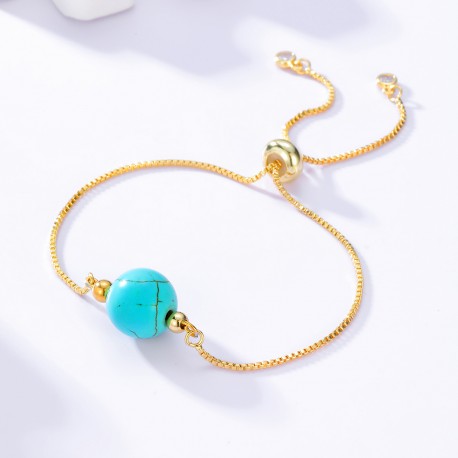 Bracelet Valencia en acier inoxydable doré et Turquoise synthétique