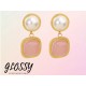 Boucles d'oreilles Glossy en acier inoxydable doré et résine rose