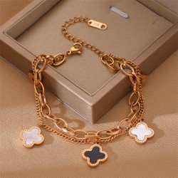 Bracelet double rang Clover en acier inoxydable rose et nacre
