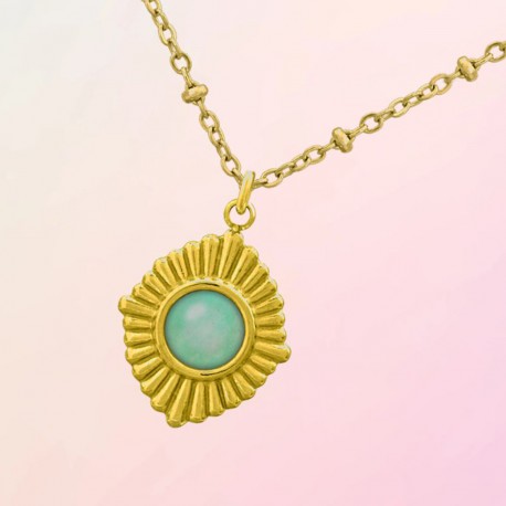 Collier Kaya en Acier inoxydable doré et Amazonite