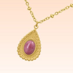 Collier Yanna en Acier inoxydable doré et Rhodonite