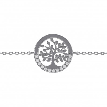 Bracelet Arbre de Vie en Argent 925 rhodié et Oxydes Zirconium