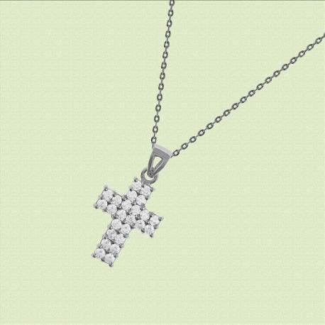 Collier Croix en Argent 925 rhodié et Oxydes Zirconium