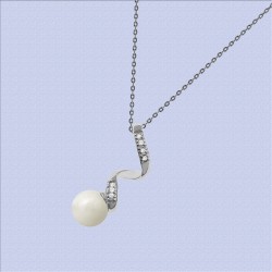 Collier en Argent 925 rhodié, Perle synthétique et Oxydes Zirconium