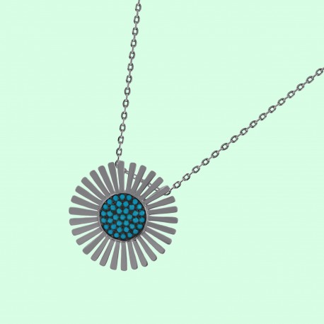 Collier en Argent 925 rhodié et Turquoise synthétique