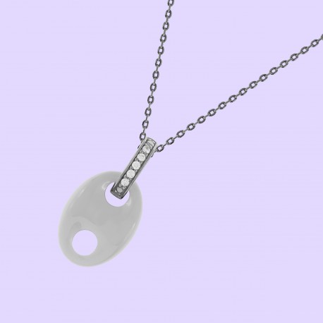 Collier Grain de café en Argent 925 rhodié, Céramique et Oxydes Zirconium