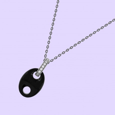 Collier Grain de café en Argent 925 rhodié, Céramique et Oxydes Zirconium