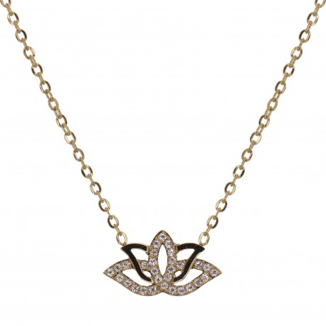 Collier Fleur de Lotus en Acier inoxydable doré et Zircones