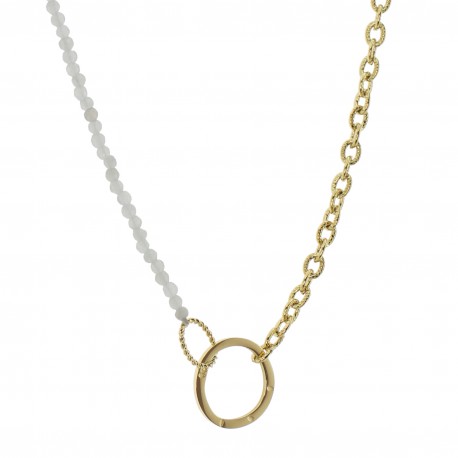 Collier en Acier inoxydable doré et Pierres rondes blanches