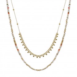 Collier double rangs en Acier inoxydable doré et Pierres de verre
