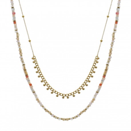 Collier double rangs en Acier inoxydable doré et Pierres de verre